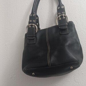 Black leather handbag with silver hardware brand Tignanello